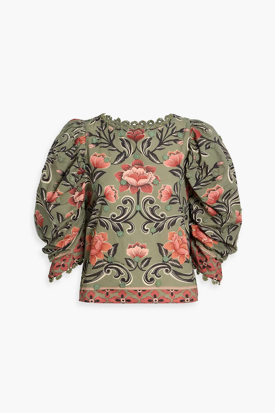 Appliquéd floral-print cotton-voile blouse - 1