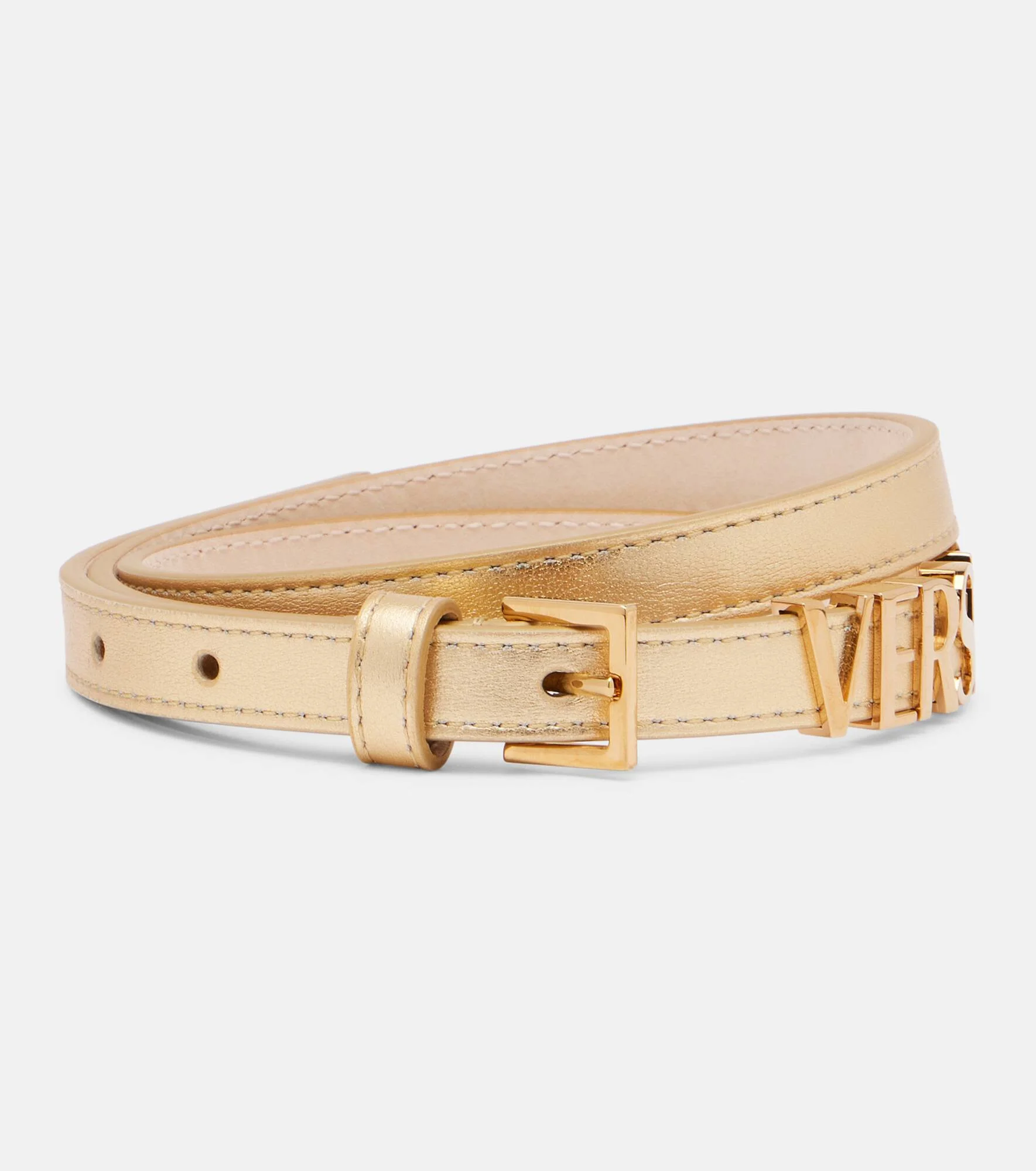 Logo metallic leather belt - 1