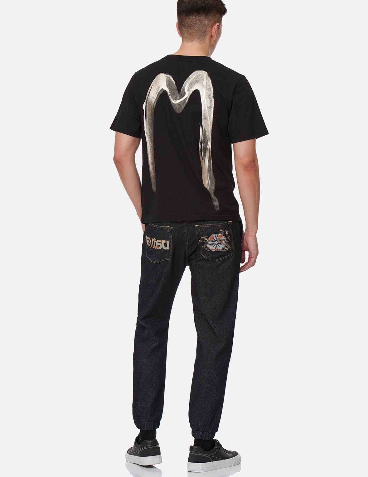 KAMON AND LOGO APPLIQUÉ DENIM JOGGER PANTS - 3