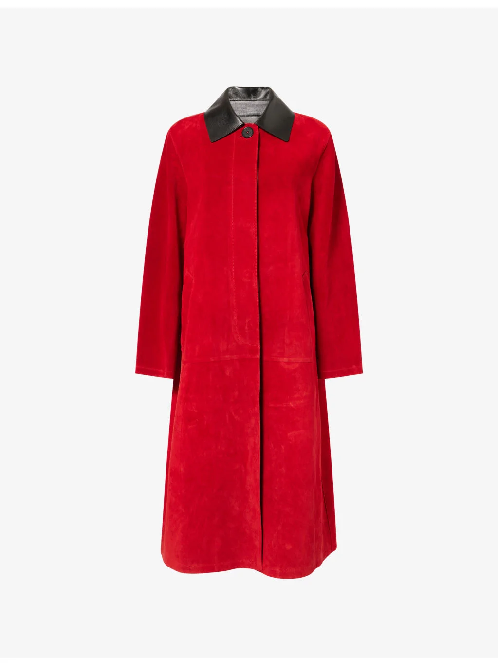 Contrast-Collar Leather Car Coat - 1