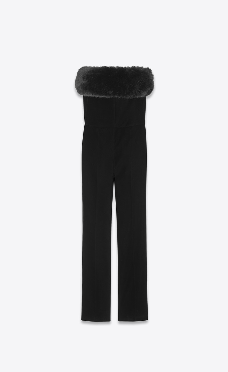 strapless jumpsuit in cupro velvet - 1