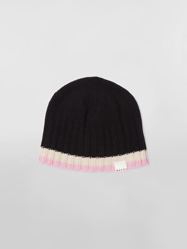 BLACK VIRGIN WOOL RIBBED BEANIE - 1