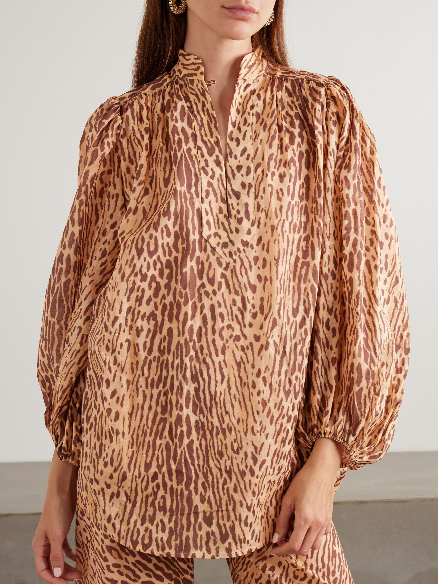 Cascadian belted leopard-print cotton-voile tunic Leopard print - 5