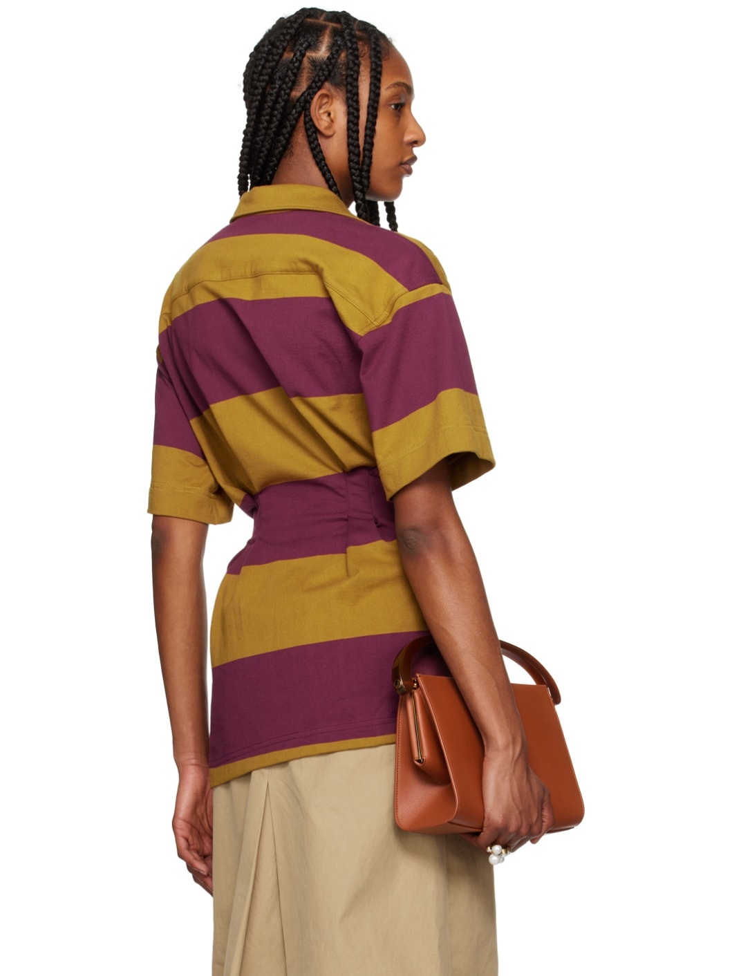 Burgundy & Yellow Lace-Up Polo - 3