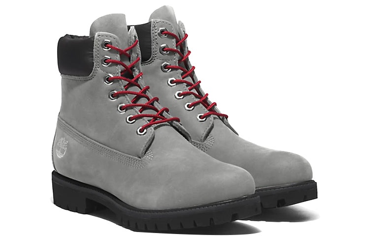 Timberland Premium 6 Inch Boots 'Grey Nubuck with Red' A5S6ZD52 - 4
