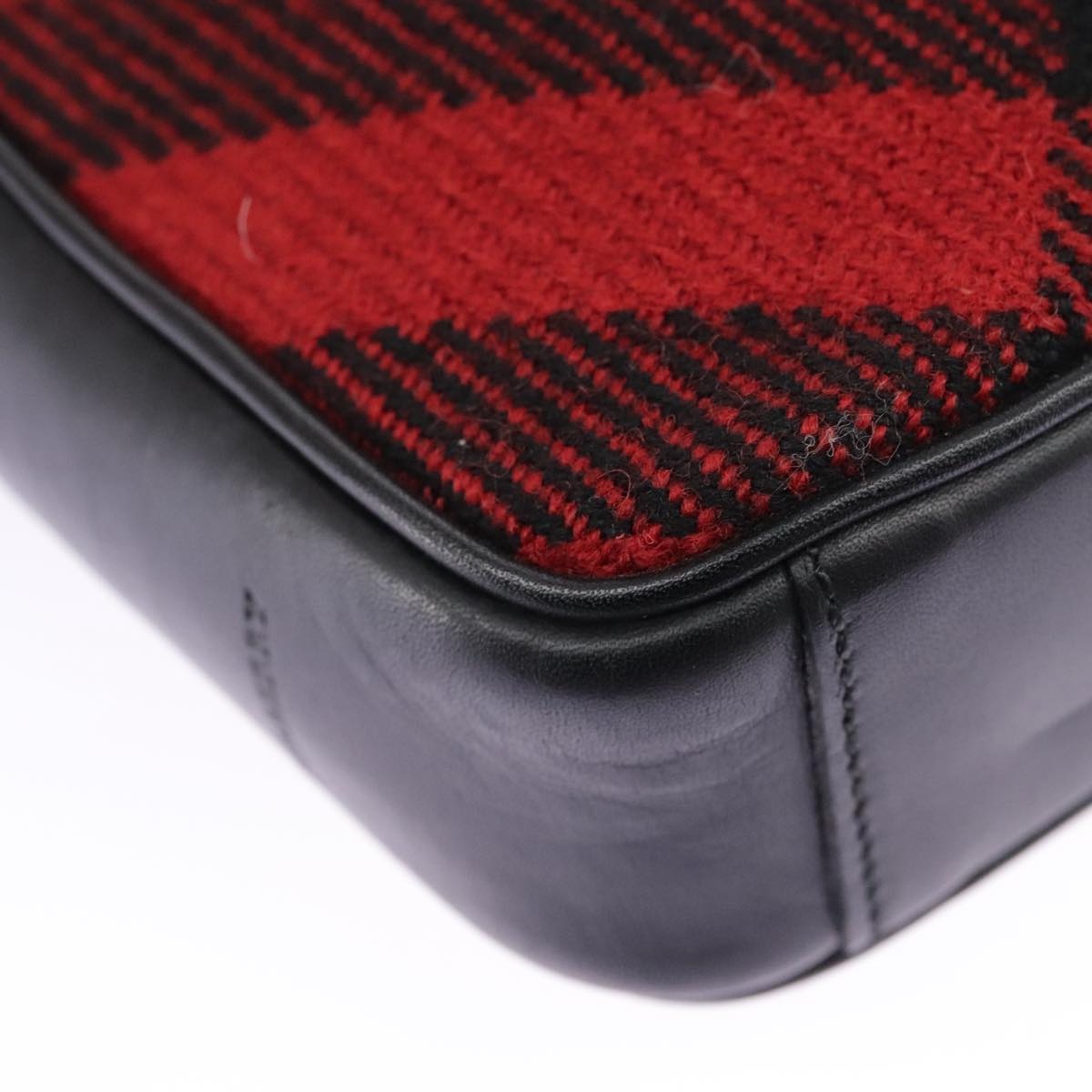 Burberry Nova Check Shoulder Bag Wool Red Silver - 15