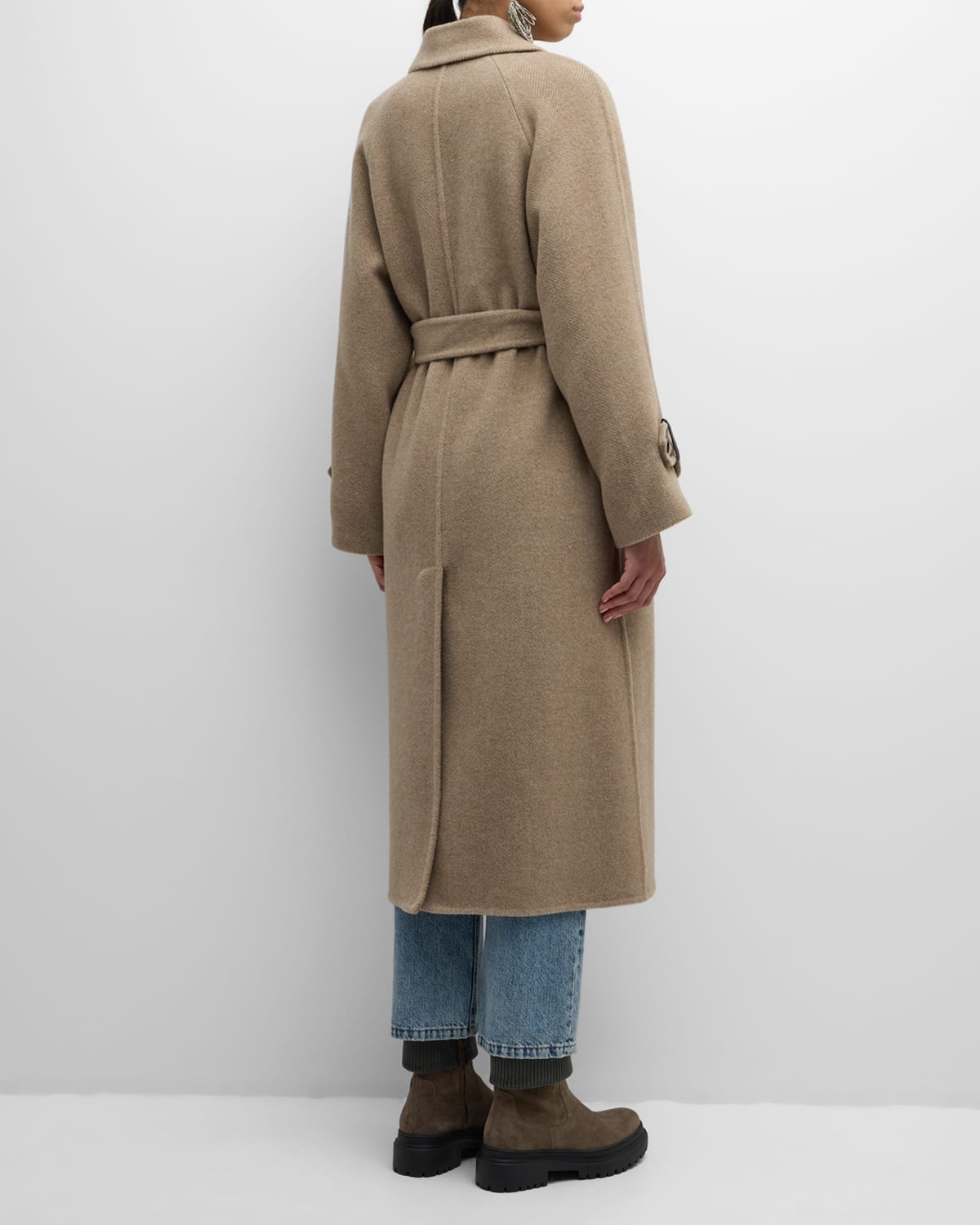 Cashmere and Wool Belted Herringbone Coat - 7