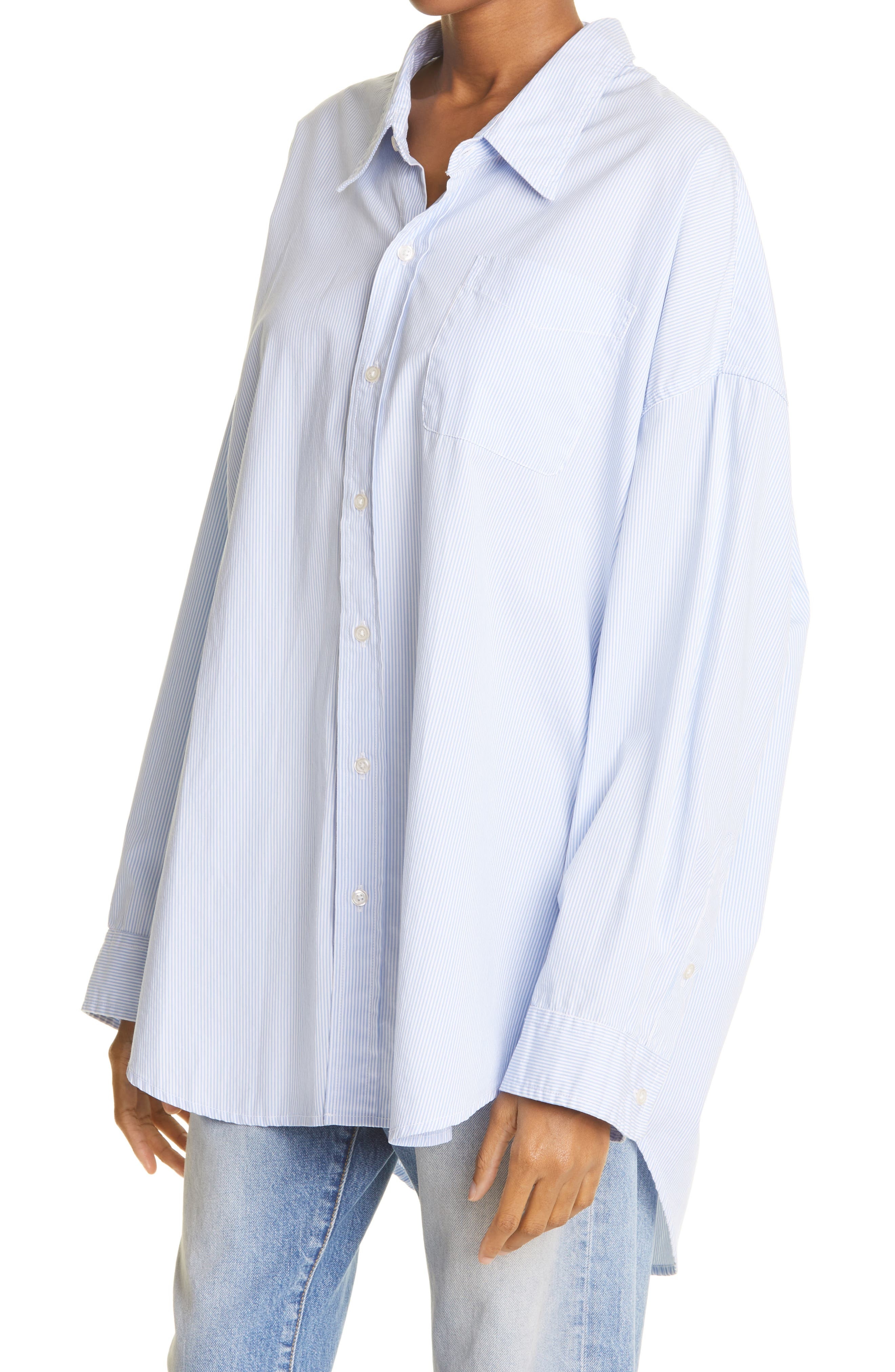 R13 Oversize Oxford Button-Up Shirt in Blue/White at Nordstrom - 4