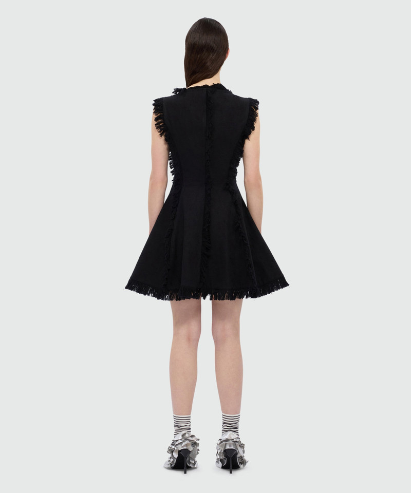 Black frayed raw cotton mini dress. 3