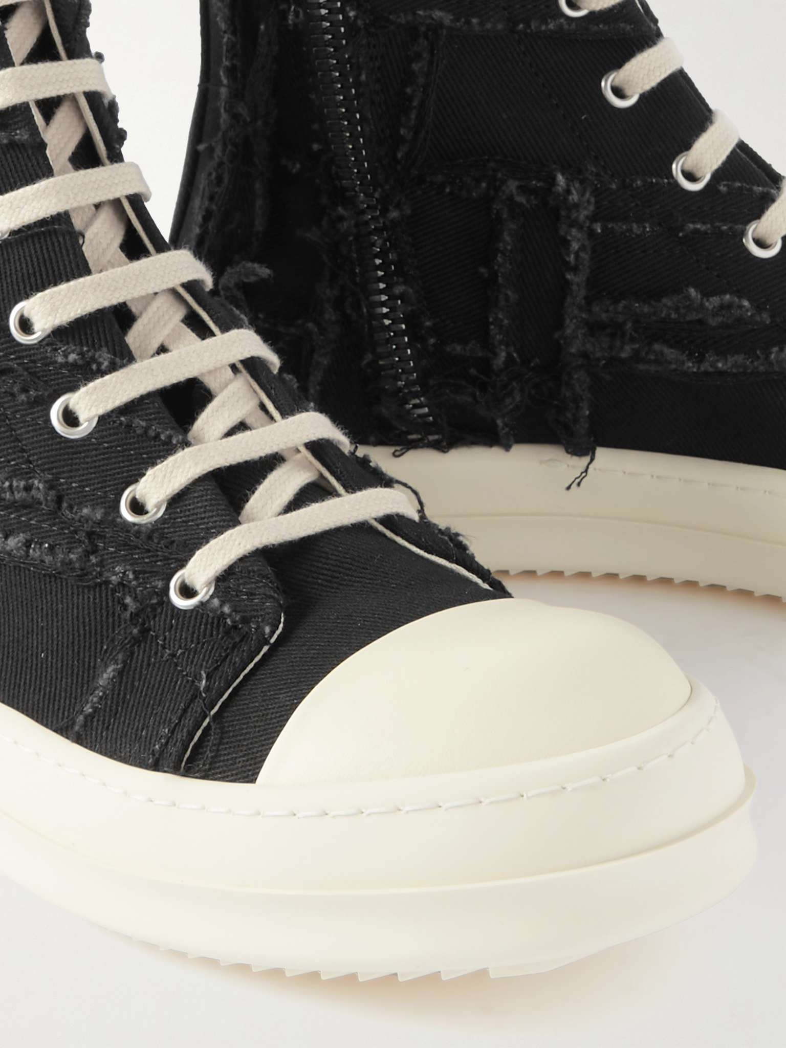 Rick Owens DRKSHDW Distressed Denim High-Top Sneakers