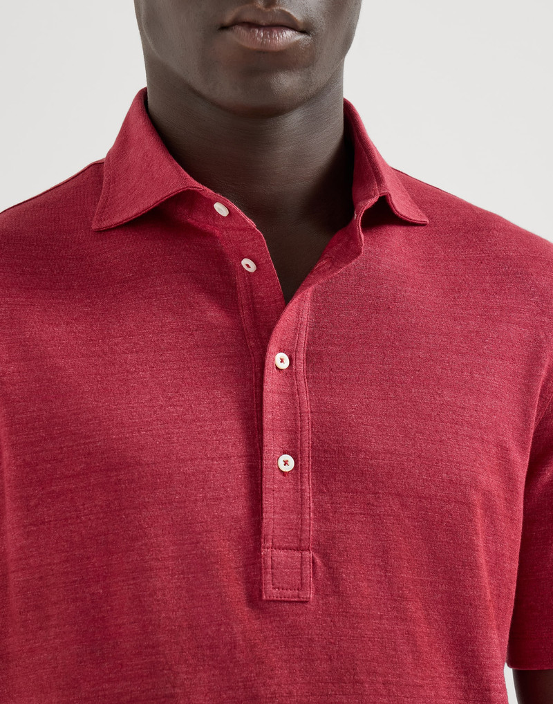 Linen and cotton mélange jersey polo with shirt-style collar 4