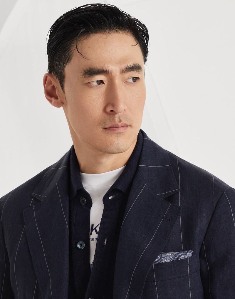 Linen wide chalk stripe deconstructed Cavallo blazer 3