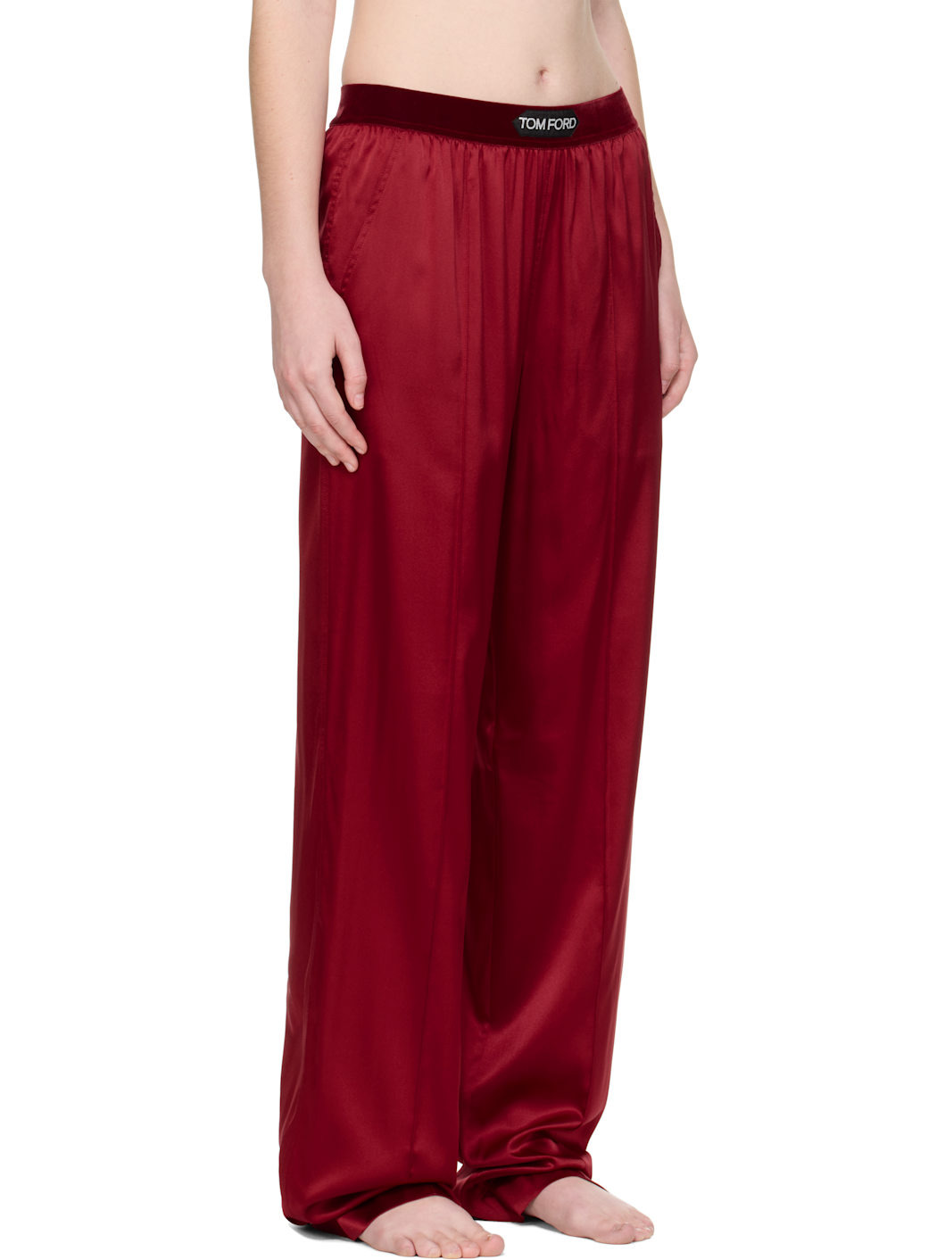 Red Stretch Silk Satin Lounge Pants - 2