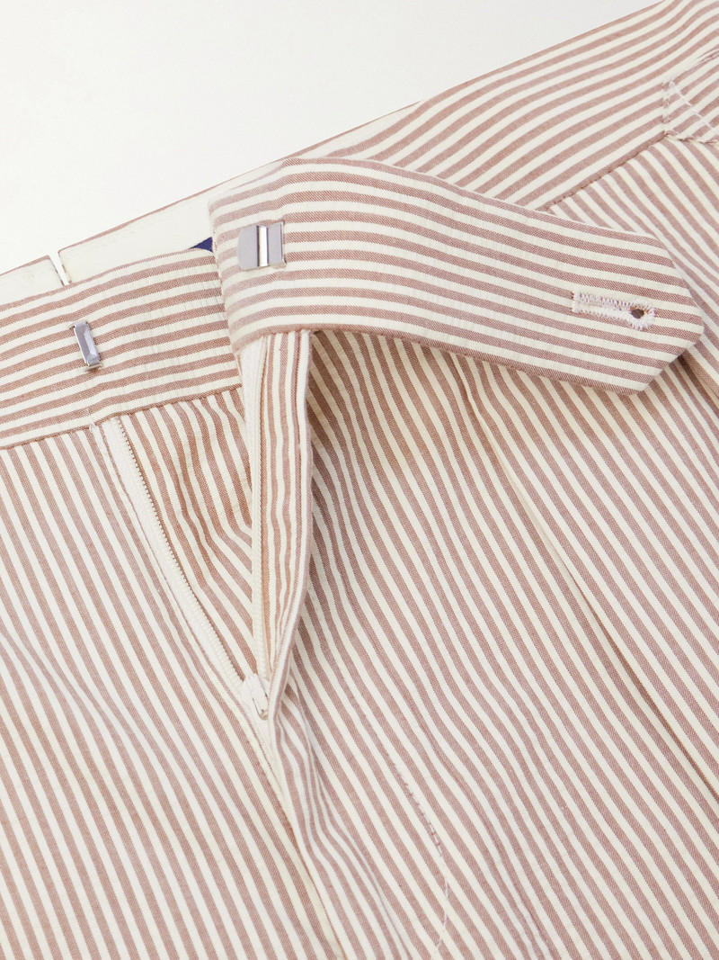 Straight-Leg Pleated Striped Cotton-Seersucker Suit Trousers 6
