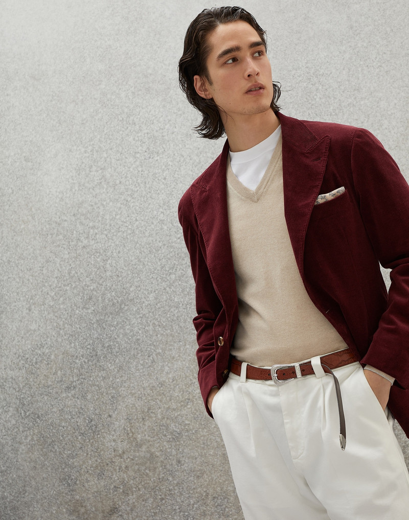 Comfort cotton and cashmere corduroy deconstructed blazer with large peak lapels 4