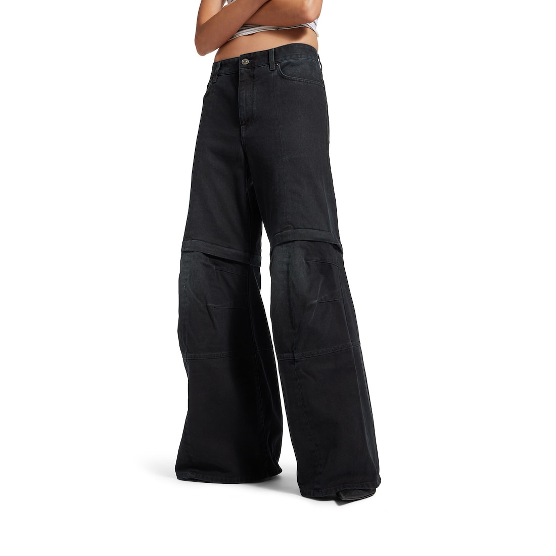 Women's Flared Cargo Pants in Black - 5