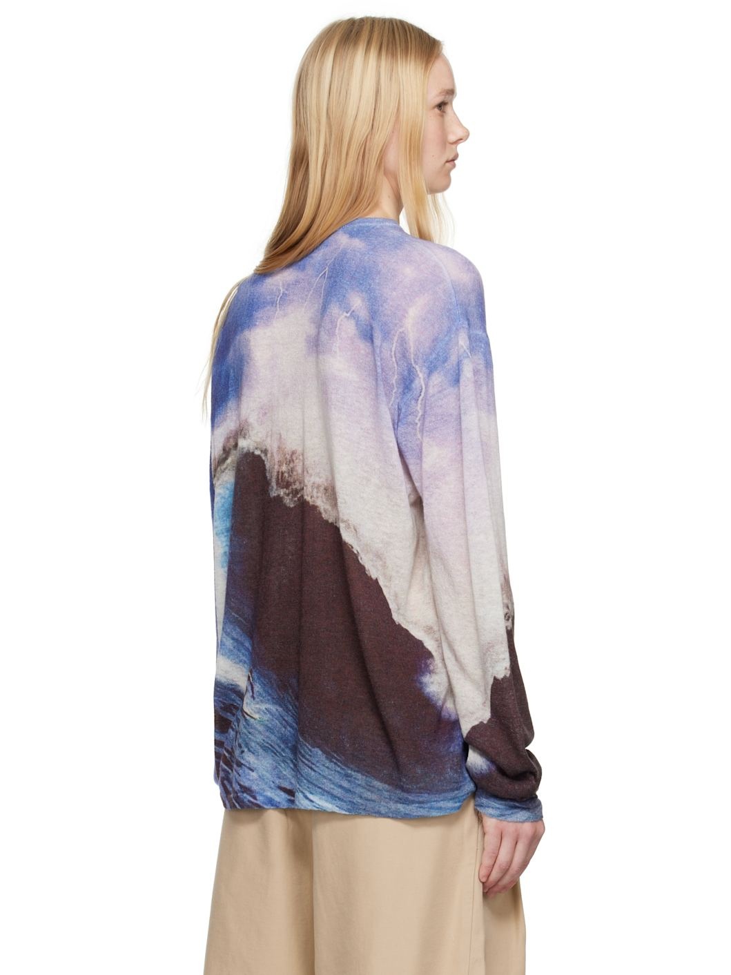 Wave Print Knit Sweater - 3