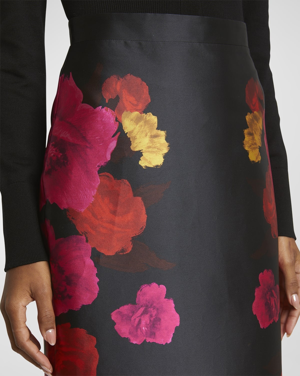 Beaded Floral Silk Midi Pencil Skirt - 5