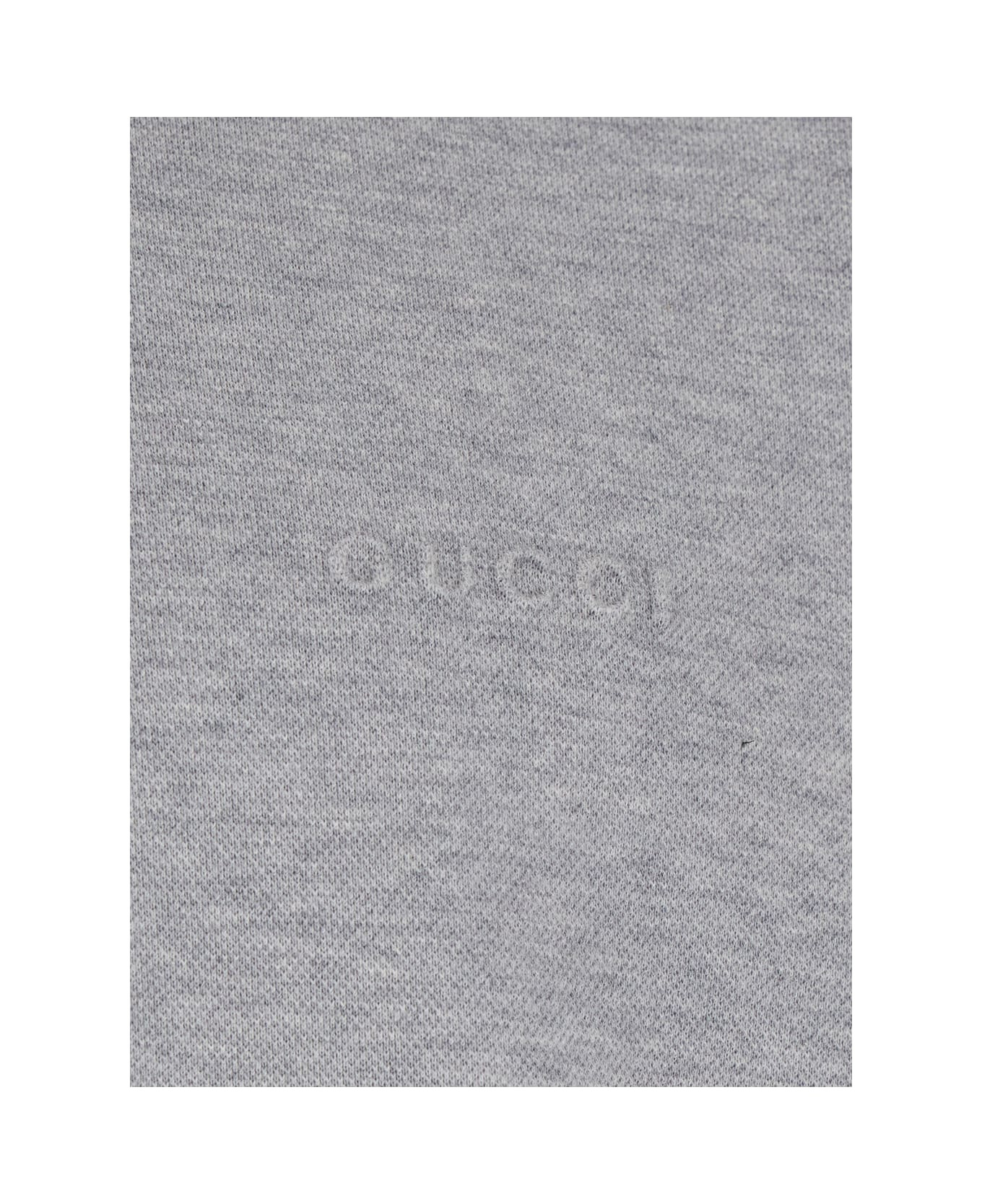 Grey Polo Shirt With Striped Collar And Tone-on-tone Embroidered Logo On The Front In Cotton Man - 3