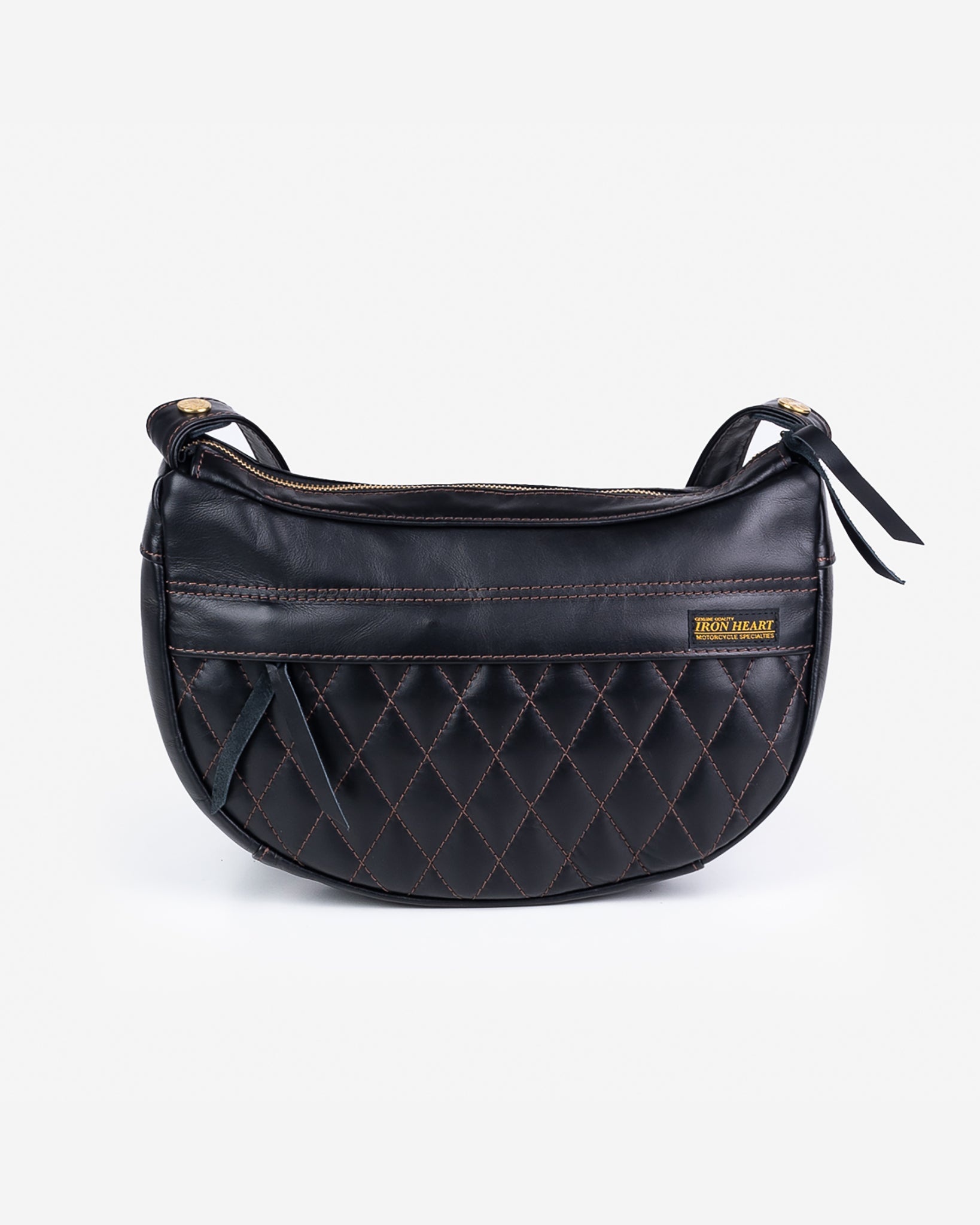 IHE-42 Leather Diamond Stitched Shoulder Bag - Black - 4