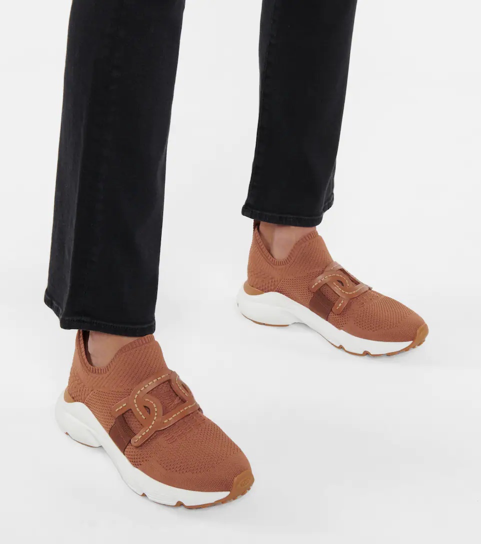 Leather-trimmed knit sneakers - 4
