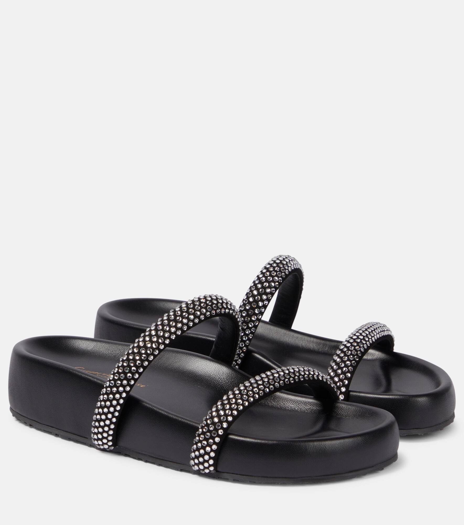 Embellished leather platform slides - 1