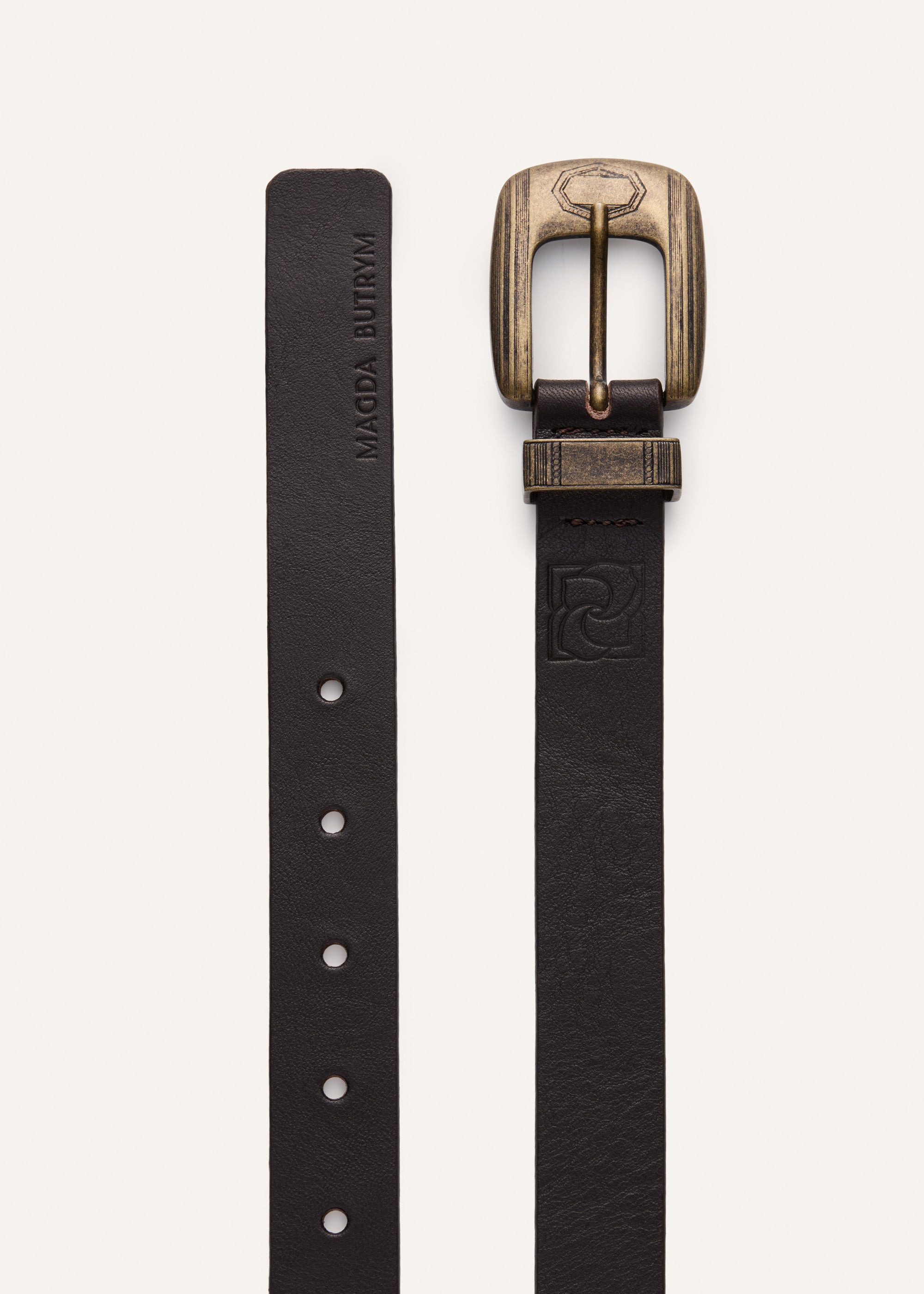 Antique brass leather belt in black - 2