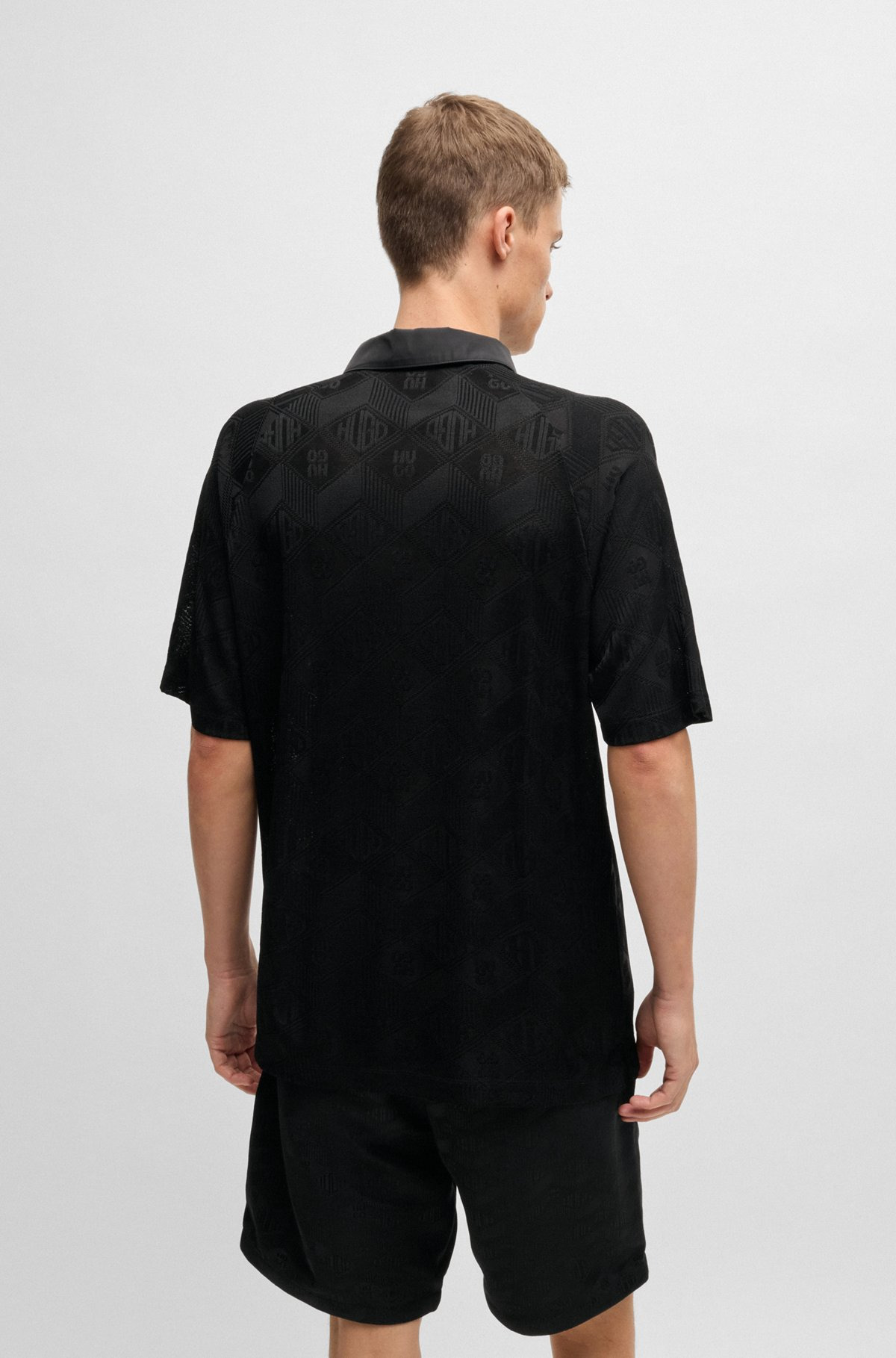 LOGO-PATTERN POLO SHIRT WITH CONTRAST PLACKET - 5