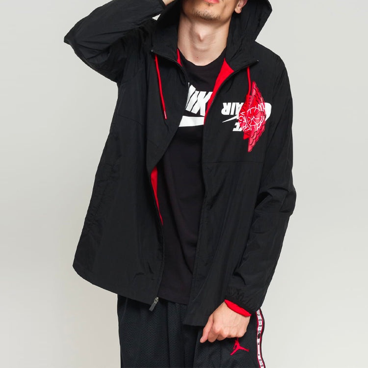 Air Jordan Jumpman Casual Sports Alphabet Pattern hooded Zipper Jacket Black BQ8476-010 - 3