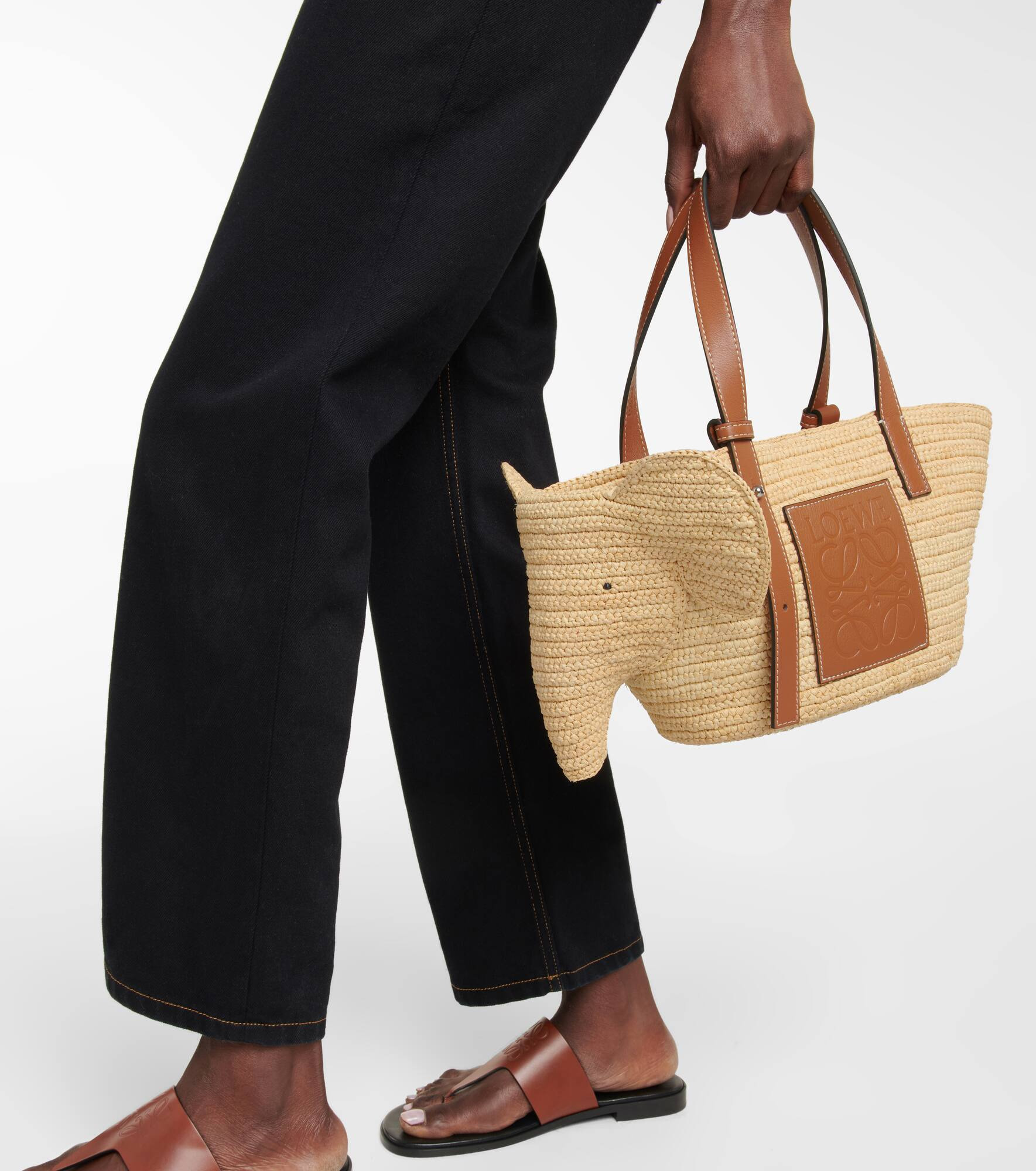 Elephant Small raffia and leather tote - 2
