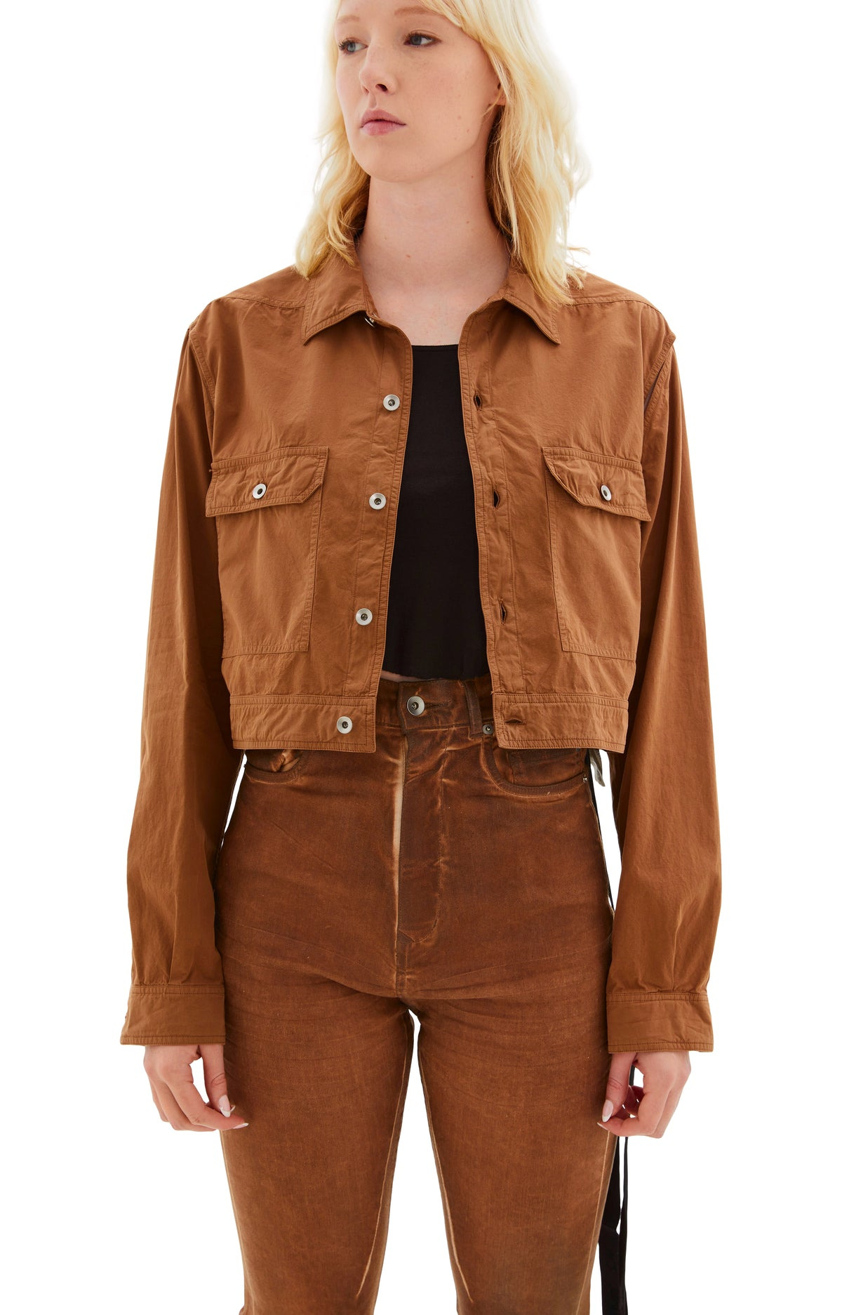 CAPE SLEEVE CROPPED OUTERSHIRT JACKET (KHAKI/BROWN) - 5