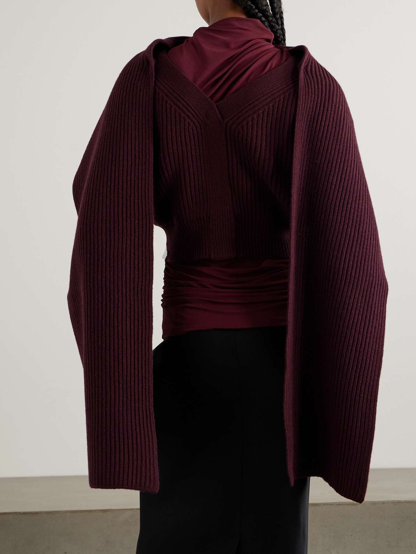 Draped cropped ribbed wool and cashmere-blend sweater - 3