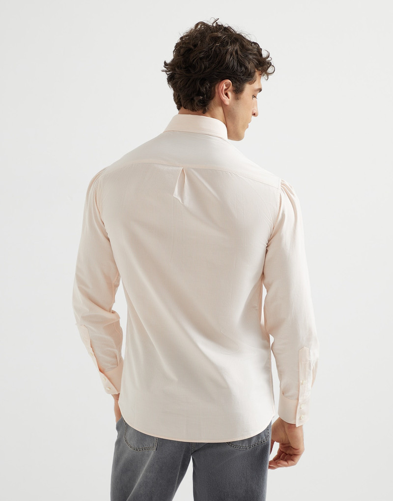 Brunello Cucinelli Striped poplin basic fit shirt with button-down collar outlook