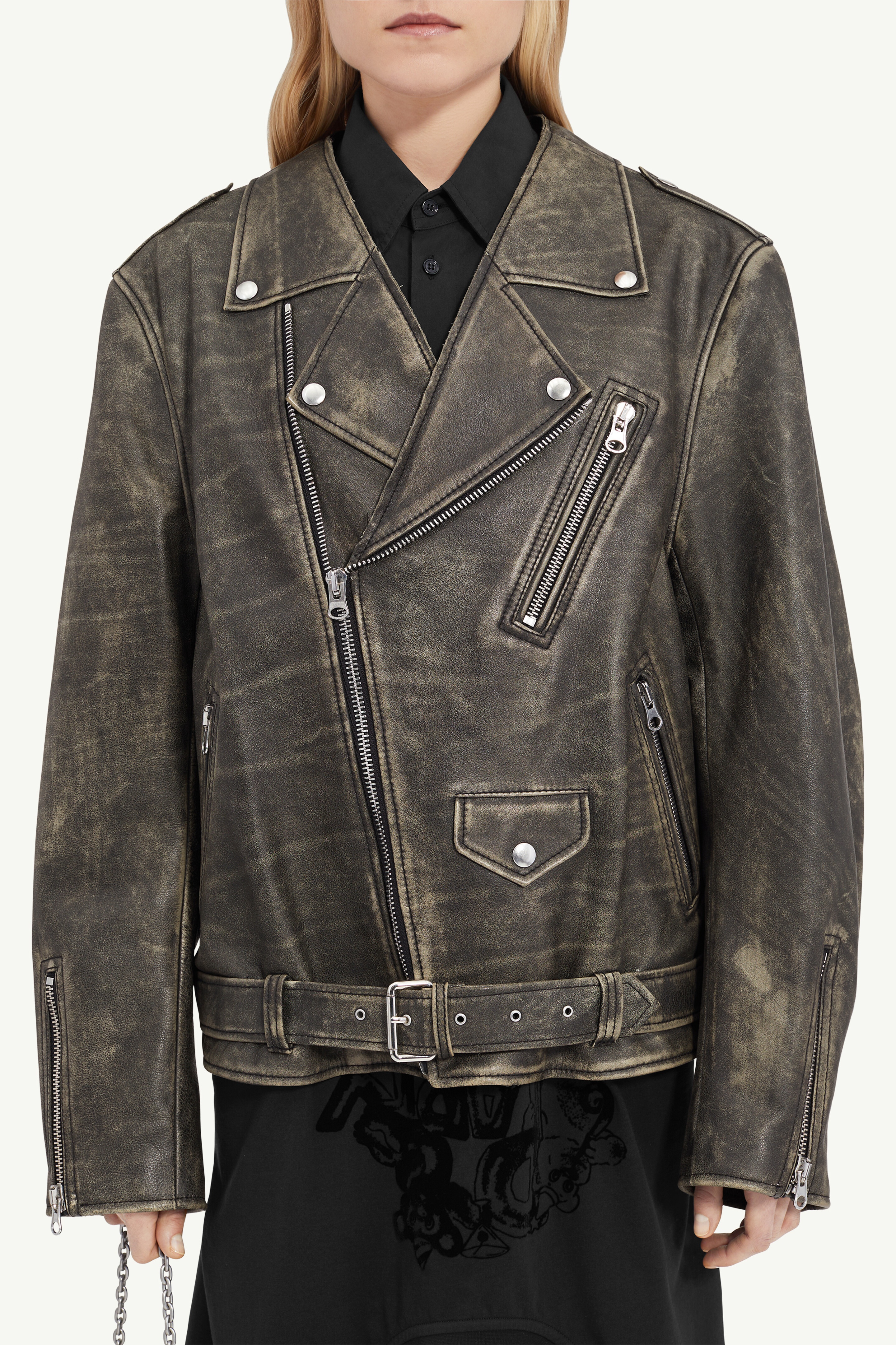 Heavy Leather Biker Jacket - 5