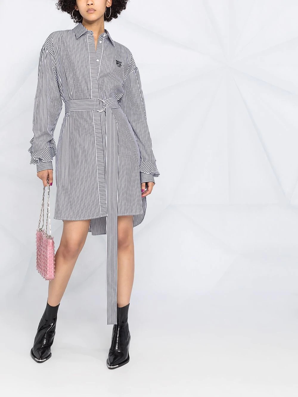 belted stripe shirt dress - 2