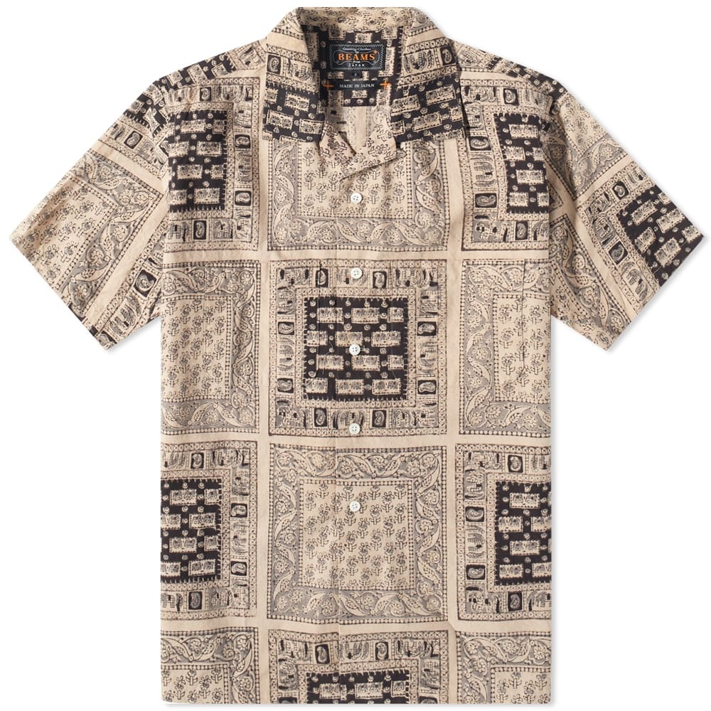 Beams Plus Short Sleeve Open Collar Elephant Block Print Shi - 1