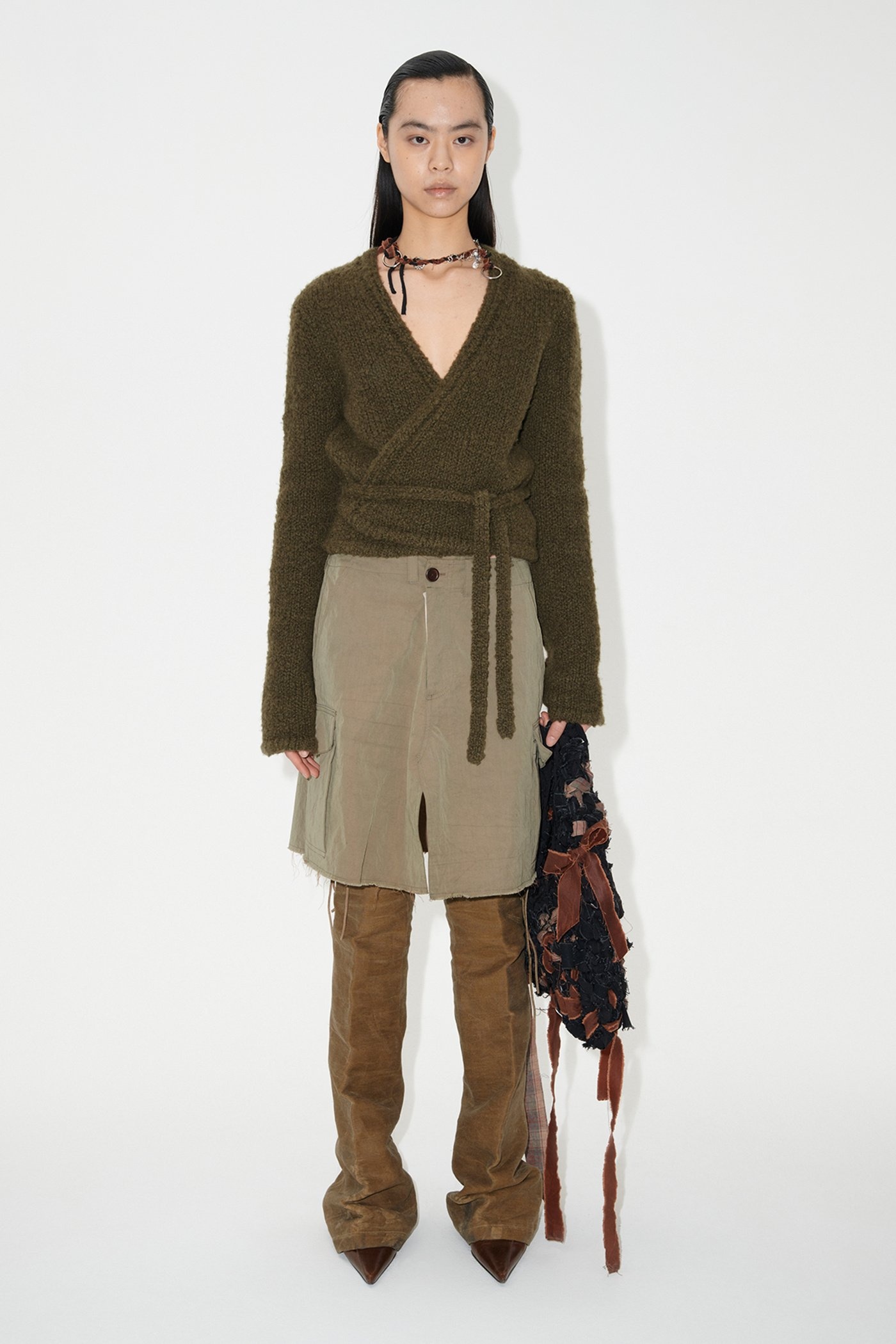 Wrap Knit Olive Cartoon Wool - 1