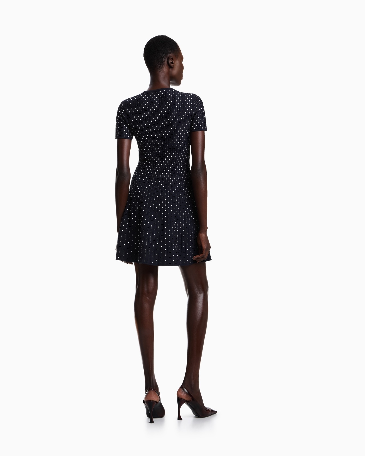 POLKA-DOT JACQUARD VISCOSE PLAIN-KNIT SHORT DRESS - 3
