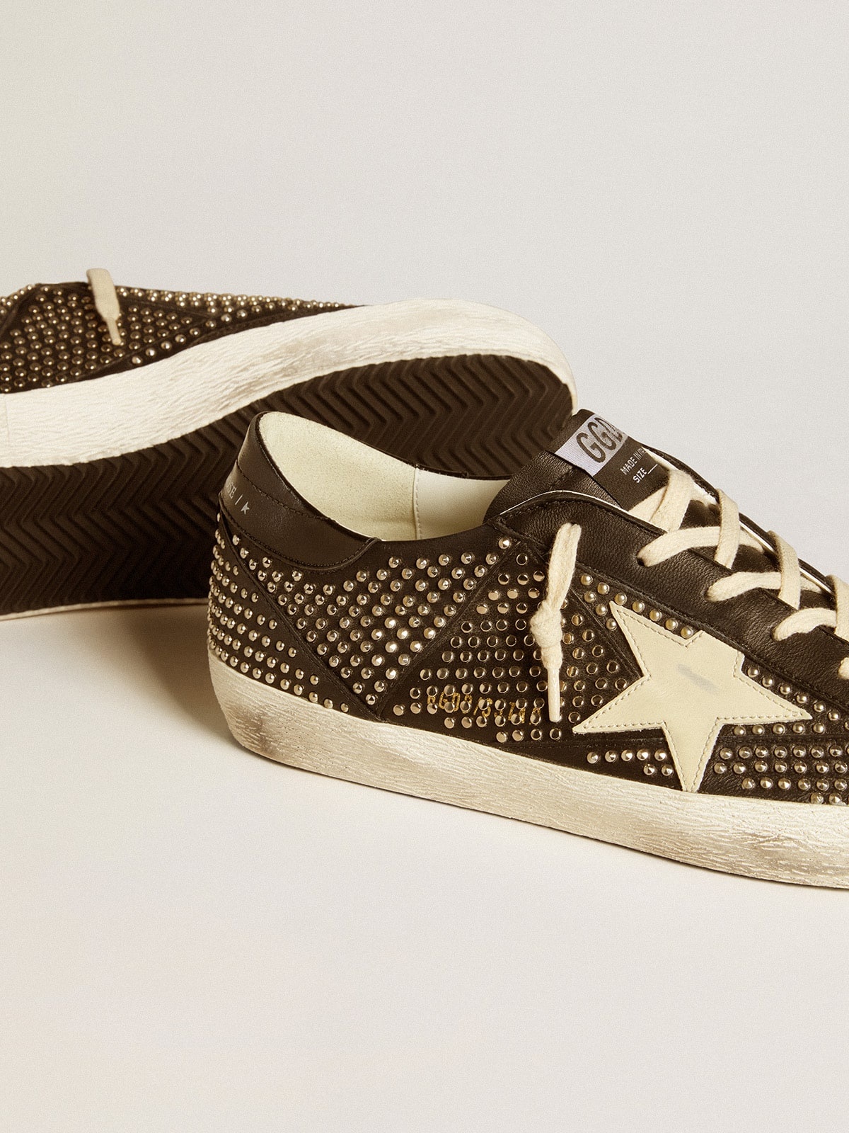 Men’s Super-Star in studded black nappa with white leather star - 4