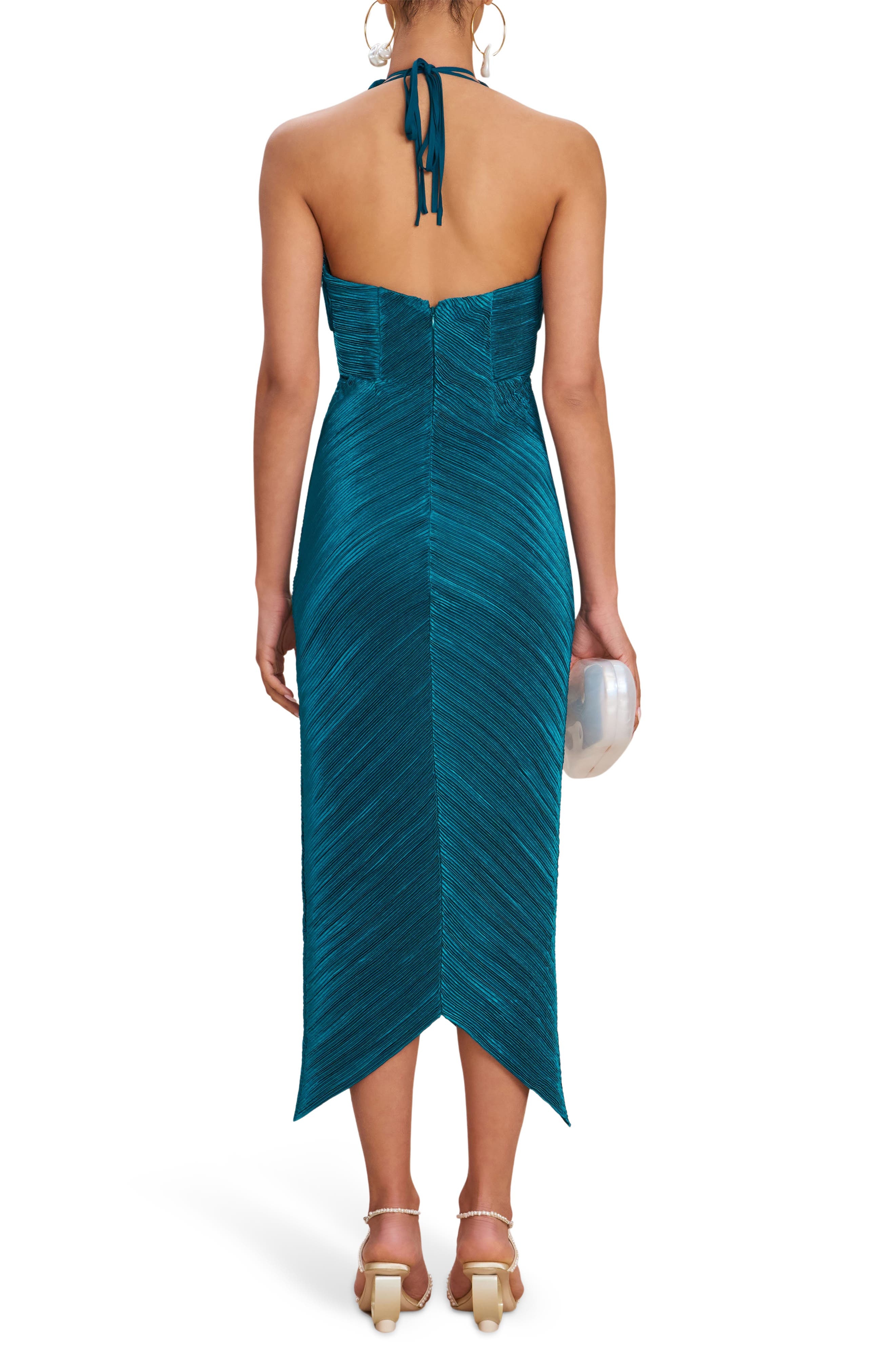 Cult Gaia Milo Plissé Halter Midi Dress in Sea Moss at Nordstrom - 2