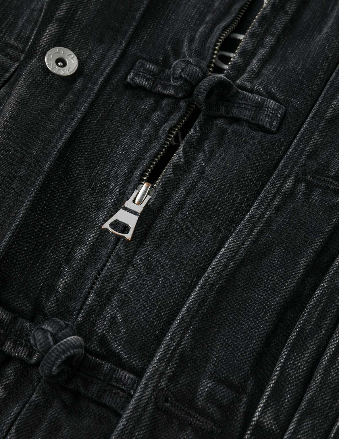 Washed Godhead and Logo Embroidery Oversized Chinese Style Denim Jacket - 11