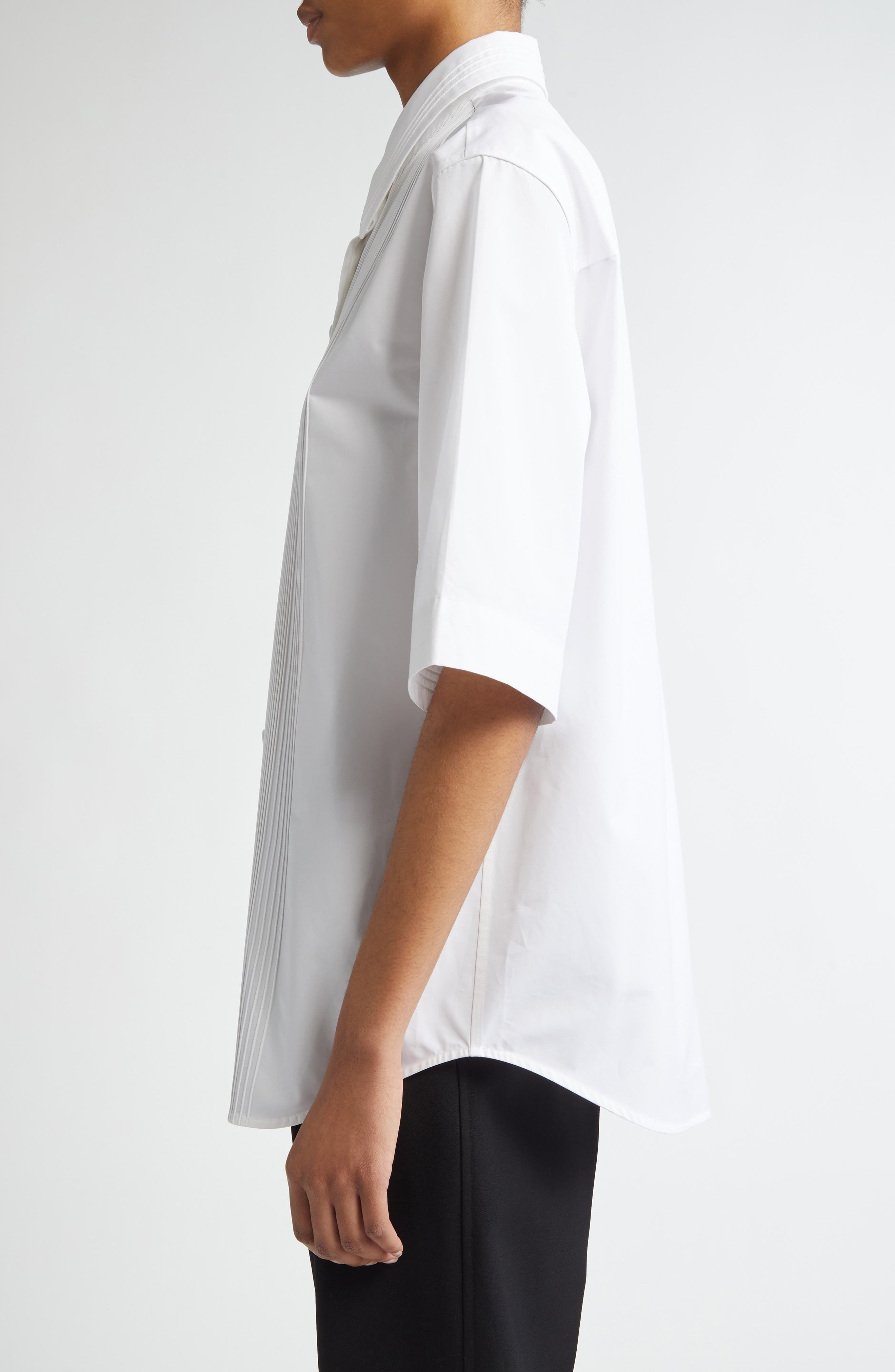 Jil Sander Pintuck Short Sleeve Cotton Button-Up Shirt in Optic White at Nordstrom - 4
