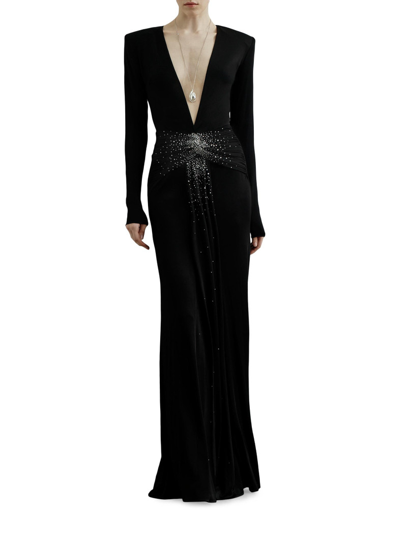 Women's Azure Rhinestone Plunging V-neck Jersey Gown - Magie Noire 3