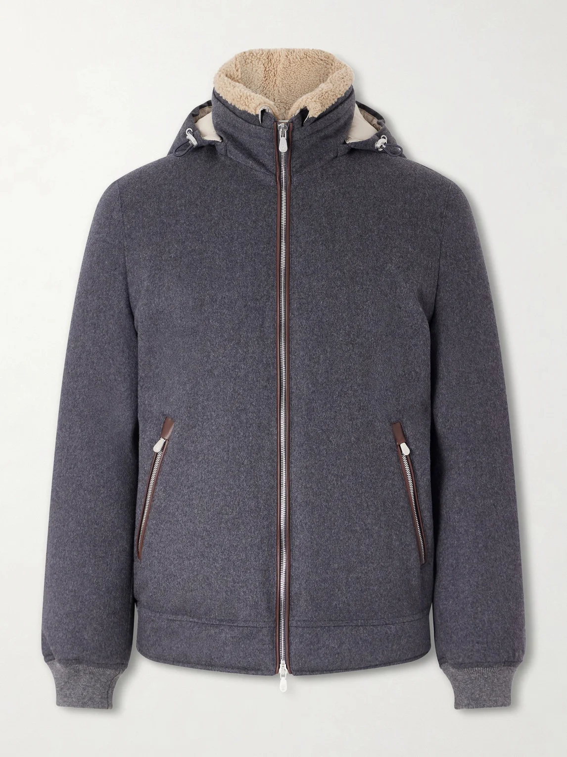 Shearling-Trimmed Wool Hooded Down Jacket - 1