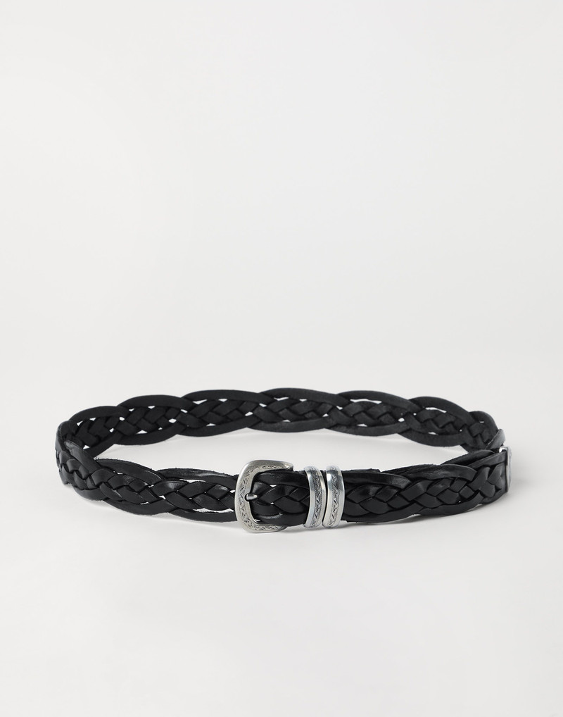 Braided calfskin belt with detailed buckle and tip - 1