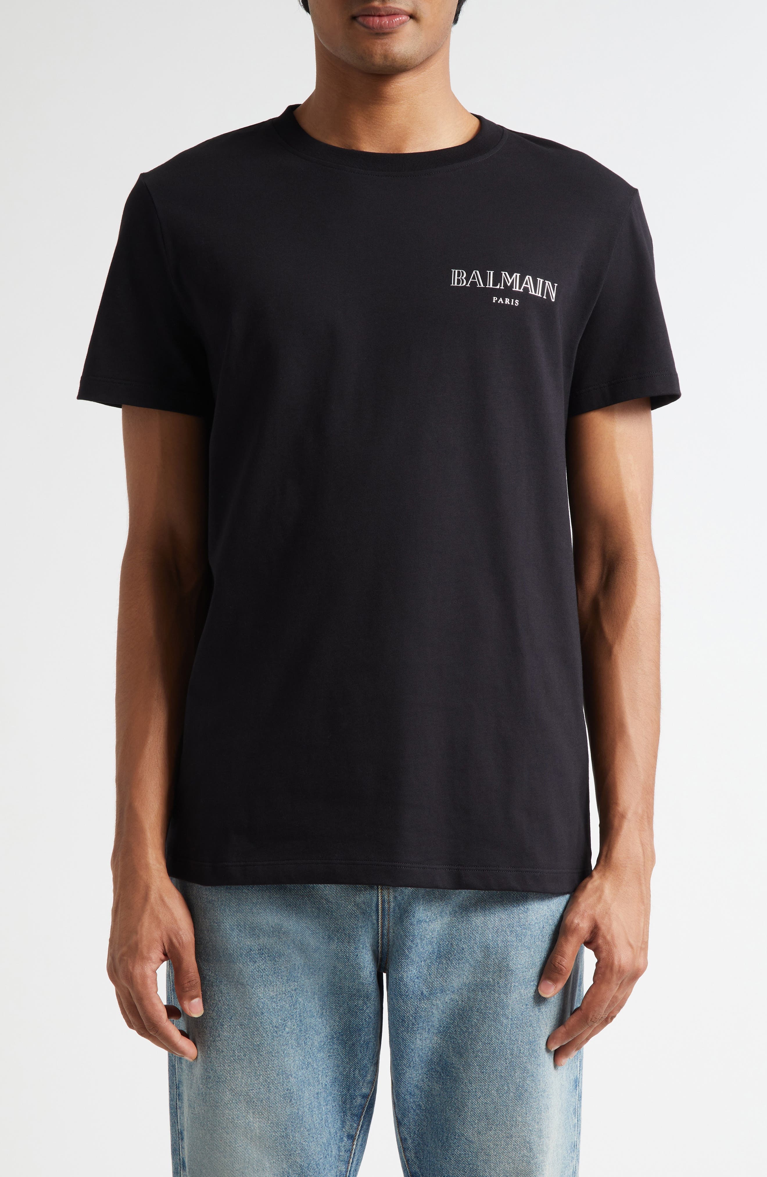 Balmain Gel Logo T-Shirt in Eac Black/Silver at Nordstrom - 1