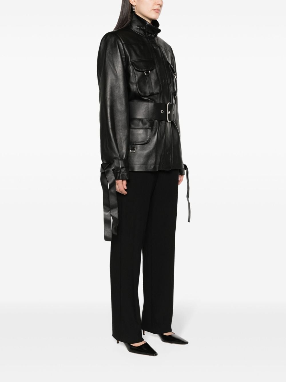 Co Cargo belted leather jacket - 3