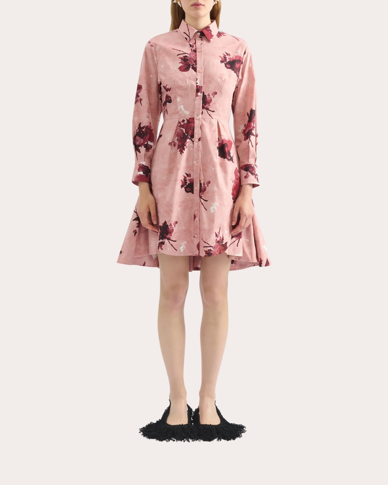 Erdem Pleated Floral Print Cotton Poplin Mini Shirt Dress outlook