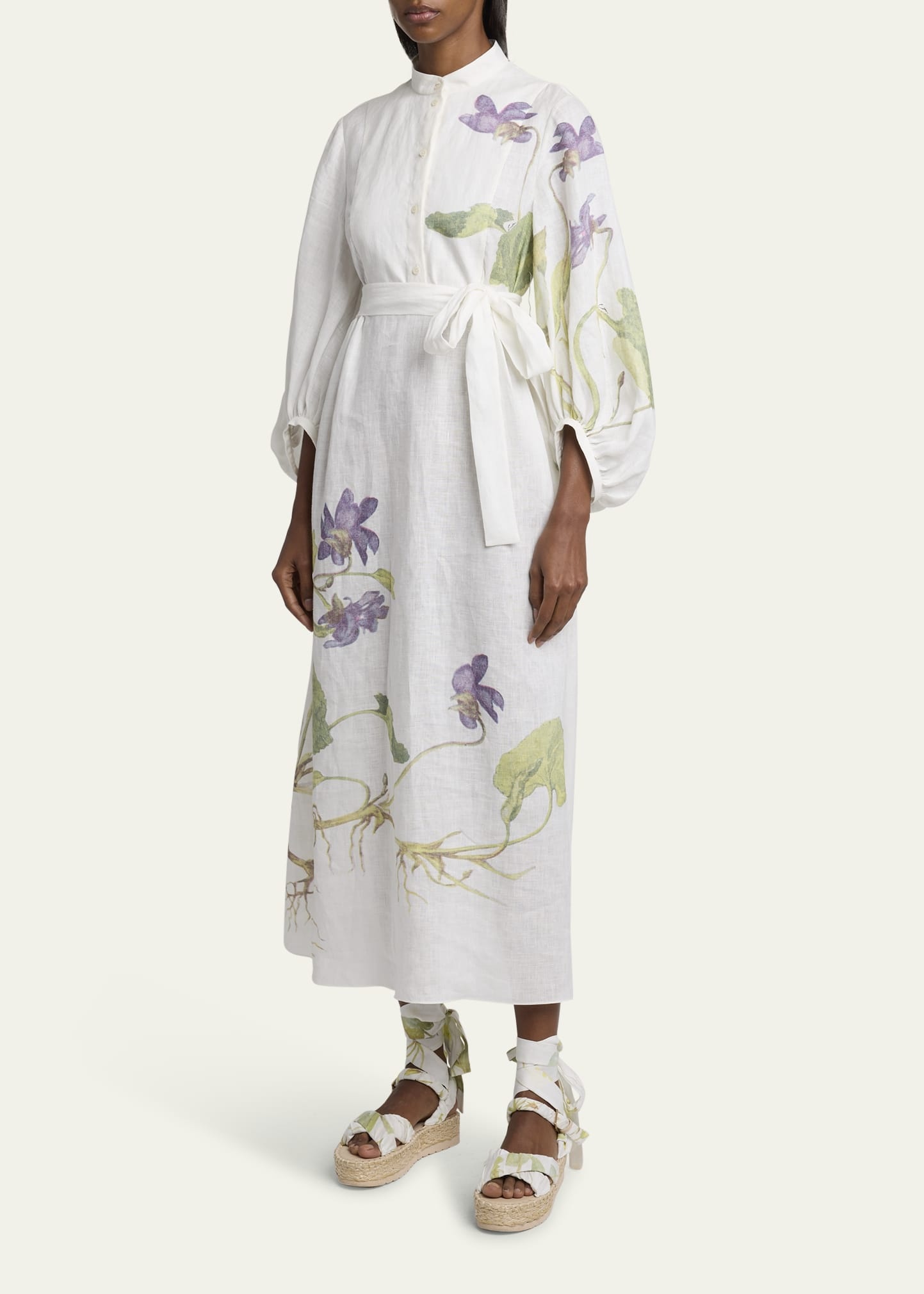 Floral Self-Tie Linen Dress - 4