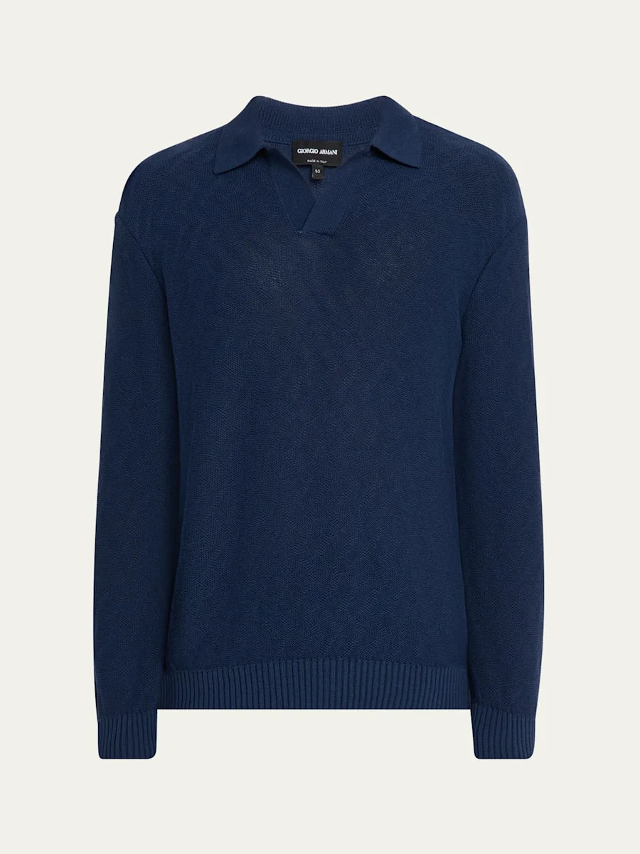 Men's Cotton Chevron Johnny Collar Sweater - 1